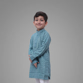 Kids Grey Blue Kurta Pyjama Set – Traditional Ethnic Wear for Boys